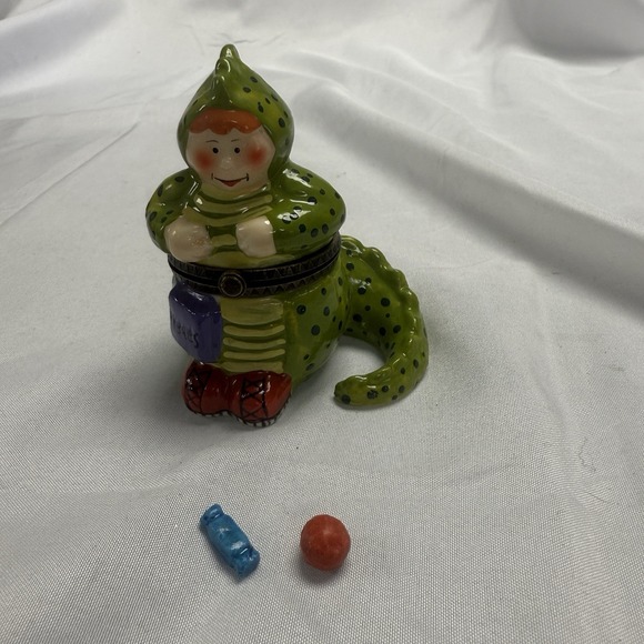 Vintage Dinosaur Costume Hinged Trinket Box - Ceramic PHB -...